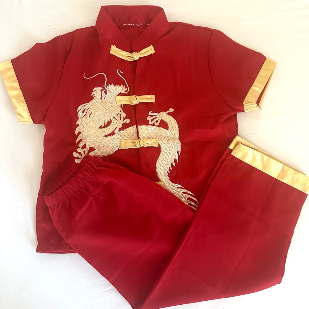 Red Traditional Dragon Embroidered Outfit